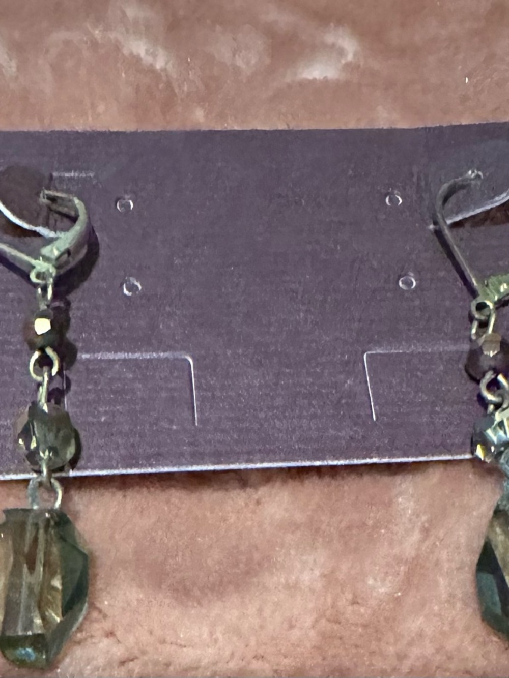 Dangle Crystal Drop Earrings in Smoky Green/Gold